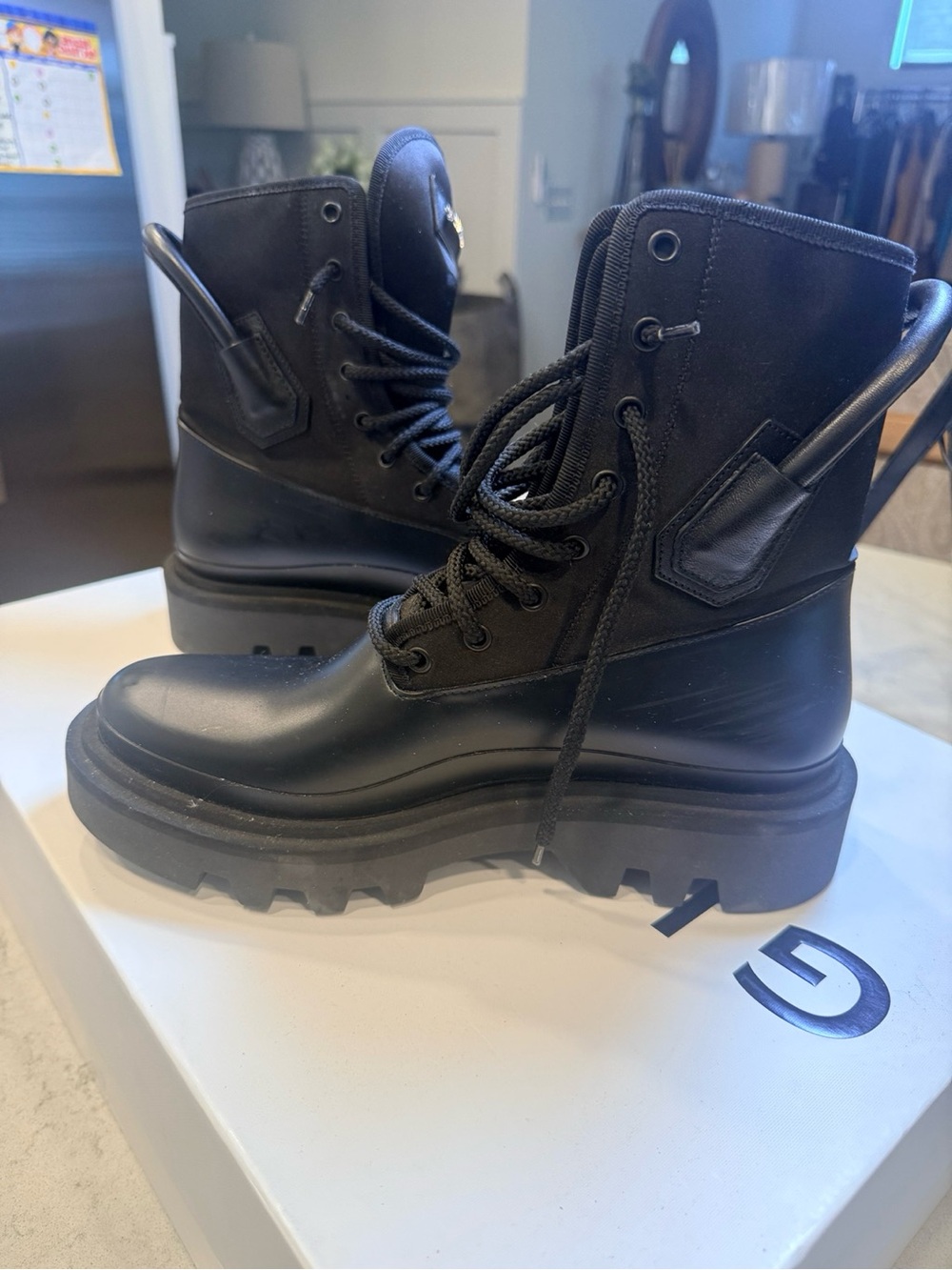 Givenchy Black Combat Rain Boots Lug Sole Size 41